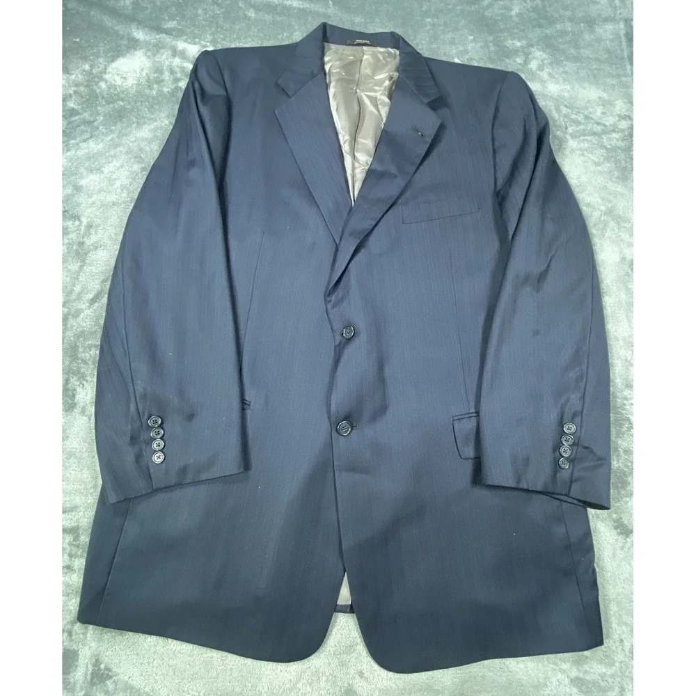 Hart Schaffner Marx Blazer Mens 48L Blue Striped Wool Sport Coat Jacket Classic
